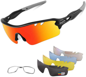 Polarized Sports Sunglasses Cycling Sun Glasses for Men Women with 5 Interchangeable Lenes for Running Baseball Golf Driving